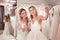 Joyful positive brides taking a selfie together