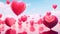 A joyful scene filled with love and celebration as a bunch of heart-shaped balloons float in the air, Picturing heart balloons