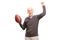 Joyful senior man holding an American football