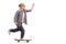 Joyful senior skater riding a skateboard