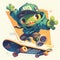 Joyful Skateboarding Frog