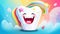 Joyful smiling tooth with cheerful eyes and mouth against vibrant backdrop