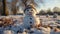 A joyful snowman playing in the winter forest generated by AI