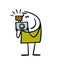 Joyful stickman takes photos of friends, a landscape or a city. Vector illustration of cartoon boy and an antique camera