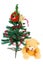 Joyful studio shot of a Christmas tree with colorful ornaments,