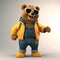 Joyful, stylish 3D bear character with full body, donning apparel and shades, against a backdrop. Generative AI