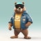 Joyful, stylish 3D bear character with full body, donning apparel and shades, against a backdrop. Generative AI