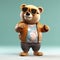 Joyful, stylish 3D bear character with full body, donning apparel and shades, against a backdrop. Generative AI