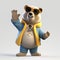 Joyful, stylish 3D bear character with full body, donning apparel and shades, against a backdrop. Generative AI