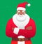 Joyful stylish black Santa Claus stands with his arms crossed. An African man in a Santa costume. Elements for the design of a New