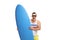 Joyful surfer holding a surfboard