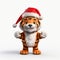 Joyful Tiger Cartoon In Santa Hat - 3d Rendering