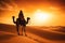 Joyful Tourist on Group Camel Ride in Desert