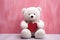 Joyful White Teddy Bear: Sitting and Embracing a Red Heart. AI