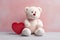 Joyful White Teddy Bear: Sitting and Embracing a Red Heart. AI