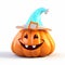 Joyful Wizardcore Pumpkin With Blue Hat - 3d Render