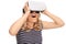 Joyful woman experiencing virtual reality