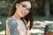 Joyful woman maintaining fashion blog. Fashion portrait of woman. happy woman in glasses. summer fashion and beauty