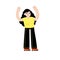 Joyful Woman. Success and good luck. Modern trendy female character. Young girl raise up hands.