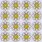 Joyful yellow and white floral pattern with daisy motifs in halftone, stylized, and detailed design