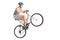 Joyful young biker doing a wheelie with his bicycle