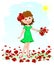 Joyful young girl with red poppies flowers