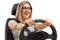 Joyful young woman driving