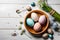 Joyous Easter: Colorful Eggs and Gypsophila Composition on White Background