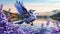 Joyous Low Poly Bird Flying Among Flowers In Vibrant River Scene