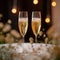 Joyous occasion Champagne glasses raised high in wedding celebration