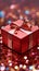 Joyous presentation Festive tinsel accents a vibrant red gift box