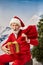 joyous Santa with present bag and