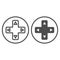 Joystick button with arrows line and glyph icon. Game pad buttons vector illustration isolated on white. Game panel