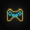 Joystick, game controller, gaming neon icon. Blue and yellow neon vector icon