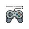 Joystick, gamepad, gaming device flat color line icon.