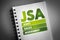 JSA - Joint Sales Agreement acronym on notepad, business concept background