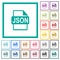 JSON file format flat color icons with quadrant frames