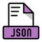 Json file icon colorful style design. document format text file icons, Extension, type data, vector illustration