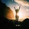 Jubilant woman on rocky beach