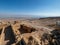 Judaean Desert and Dead Sea seen from one of the Watchtowers at Masada fortress, Israel