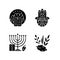 Judaism beliefs black glyph icons set on white space