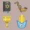 Judaism church traditional symbols hanukkah religious synagogue passover hebrew vector illustration.