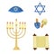 Judaism church traditional symbols icons set isolated illustration