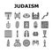 judaism jewish jew israel torah icons set vector
