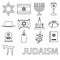 Judaism religion symbols vector set of outline icons