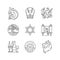 Judaism symbols linear icons set