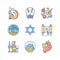 Judaism symbols RGB color icons set