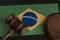 Judge or auction gavel on flag of Brazil. Constitutional human rights. Legality concept