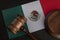 Judge or auction gavel on flag of Mexico. Mexican legislation. Violation of human rights in Mexico