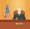 Judge in courthouse flat illustration